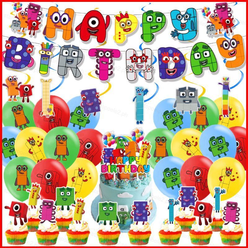 ST2 Numberblocks chủ đề trẻ em trang trí tiệc sinh nhật biểu ngữ bánh topper bóng bay bộ cung cấp TS