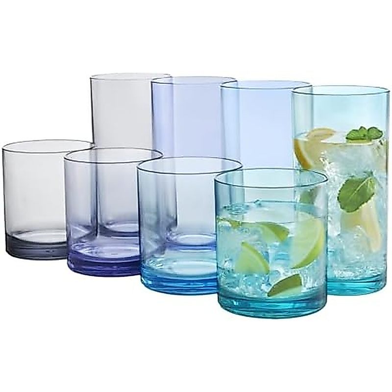US Acrylic Classic Clear Plastic Reusable Drinking Glasses (Set of 8) 12oz Rocks & 16oz Water Cups |