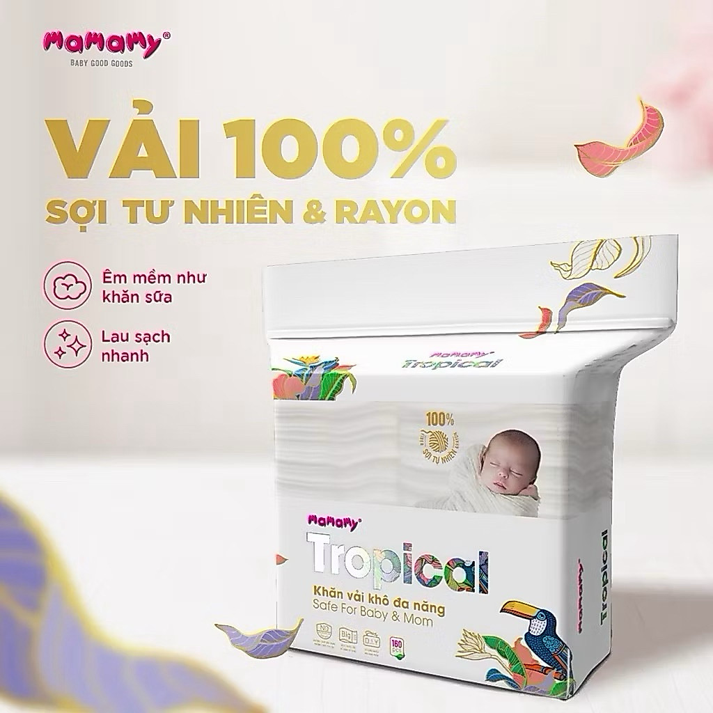 Khăn vải khô đa năng Mamamy Tropical 160 tờ