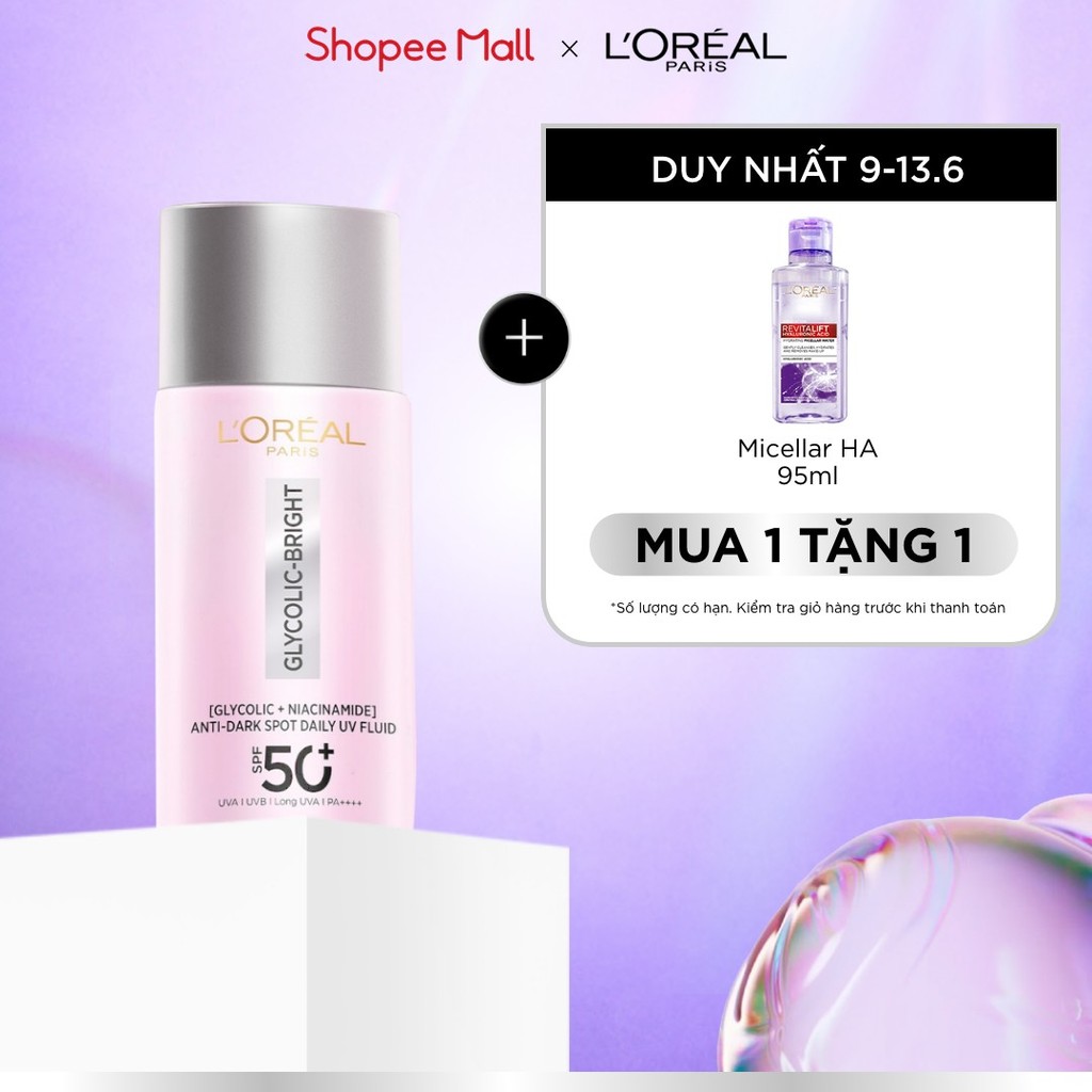 Sữa chống nắng phổ rộng mỏng nhẹ bảo vệ da và dưỡng sáng mờ thâm nám Glycolic Bright Anti-Dark Spot 