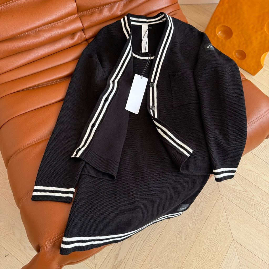 AGIW Alo--- New knitted cardigan dress set for women, spring and autumn, pure cotton, casual fashion