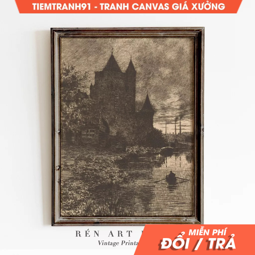 Tranh treo tường, Moody Landscape Painting Dark Academia Decor Vintage Gothic Art Moody Wall Art, tặ