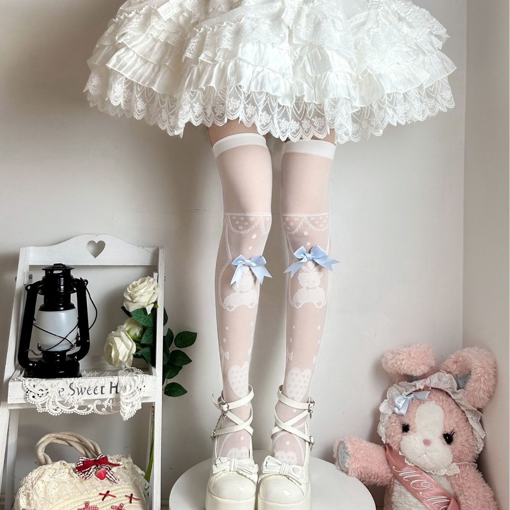 Vớ mỏng ngọt ngào Gothic nơ in tất Gothic Vớ lolita
