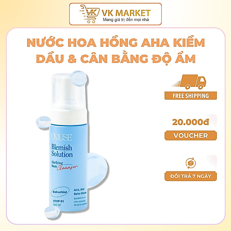 Nước Hoa Hồng AHA Kiềm Dầu & Cân Bằng Độ Ẩm Cho Da Dầu Mụn OMUSE Blemish Solution Gentle Hydrating L