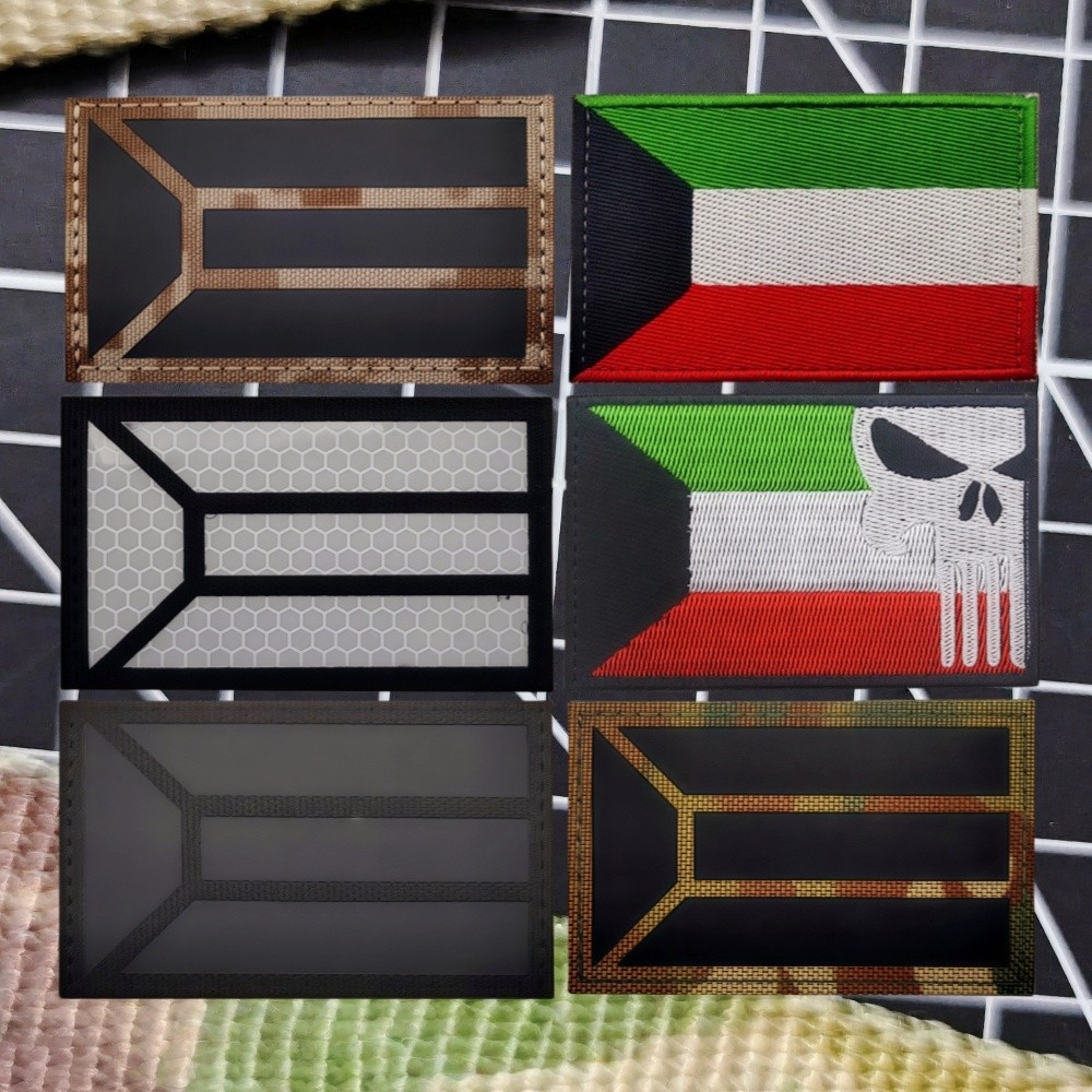Cờ Kuwait Velcro Huy Hiệu Punisher Đạo Đức Huy Hiệu Ngụy Trang Băng Tay Phản Quang Huy Hiệu Chiến Th
