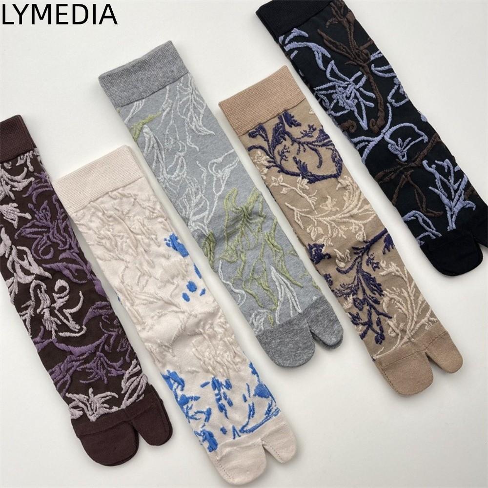 LYMEDIA 1 Đôi Tất Chia Ngón Chân, Tất Hai Gót Thoáng Khí Phong Cách Nhật Bản, Họa Tiết Hoa Thoải Mái