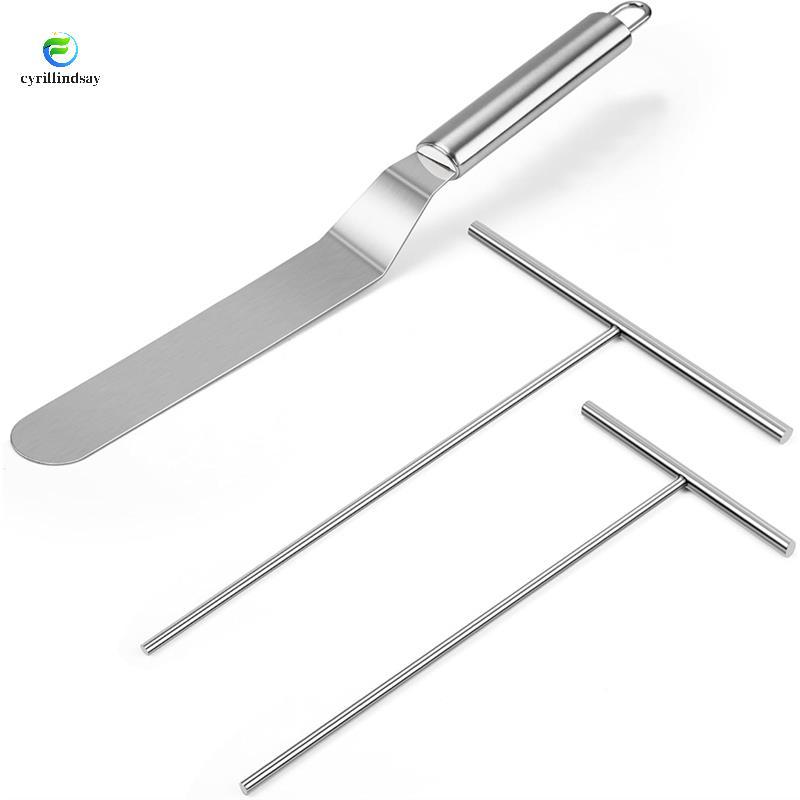 Tay cầm kim loại Cong Offset Spacula Spatula và Bộ rải Crepe 12 ", Máy rải Batter hình chữ T bằng th