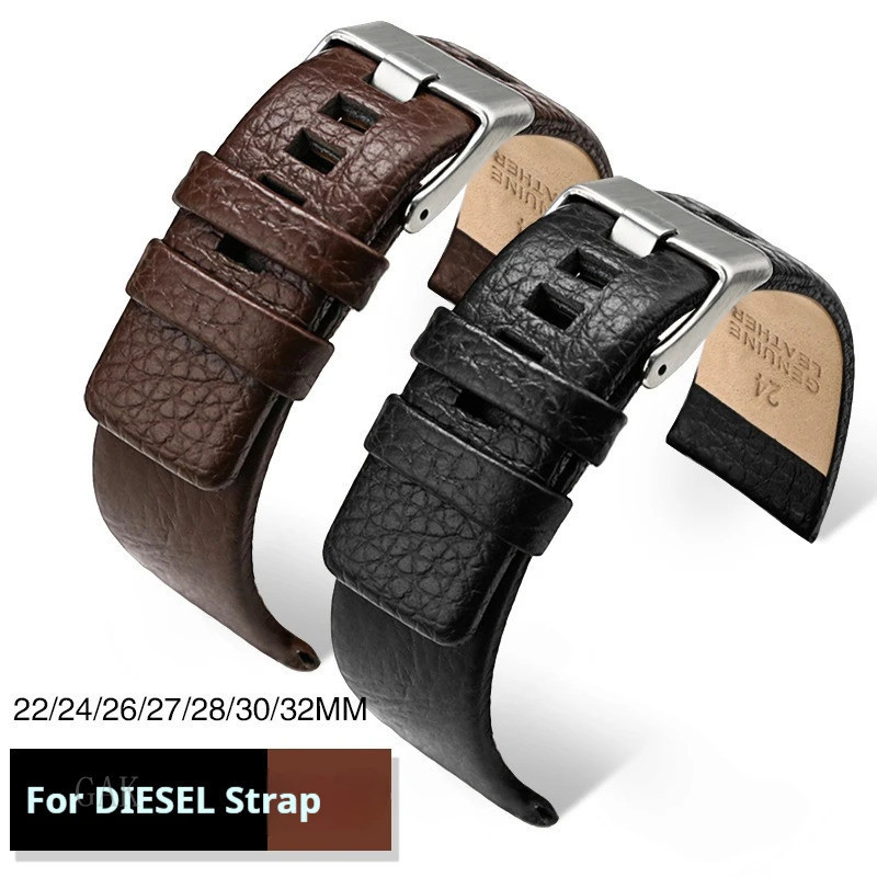 Dây da 6 / 9 cho Diesel Diesel 7312 Diesel 7314 đen nâu da bò đồng hồ vòng tay 22mm 24mm 26mm 27mm 2