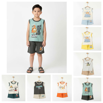 Bộ quần áo LITIBABY bé trai cotton mùa hè sát nách cho bé khoảng 12kg - 25kg