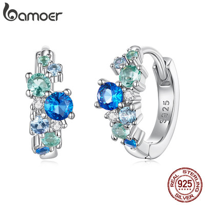Bamoer Bạc 925 Vòng Bông Tai Xanh Đá Quý Trang Sức Quà Tặng Cho Nữ