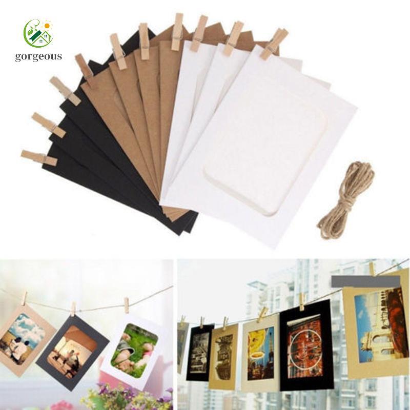 [FUXIN]10pcs Paper Photo Frames with Clips and String for DIY Photo Wall Art Decoration
