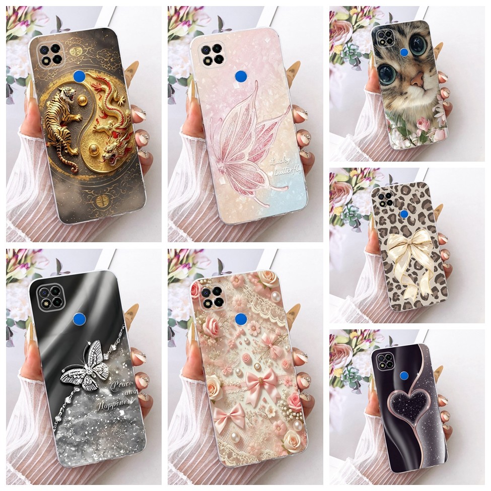 Ốp Lưng Cho Redmi 9C Trong Suốt Mèo Dễ Thương Hoa Sang Trọng Sơn Thoáng Mát Vỏ Mềm M2006C3MG M2006C3