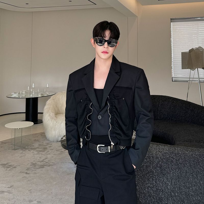 Niche Designer Vải chắp vá Áo Blazer ngắn