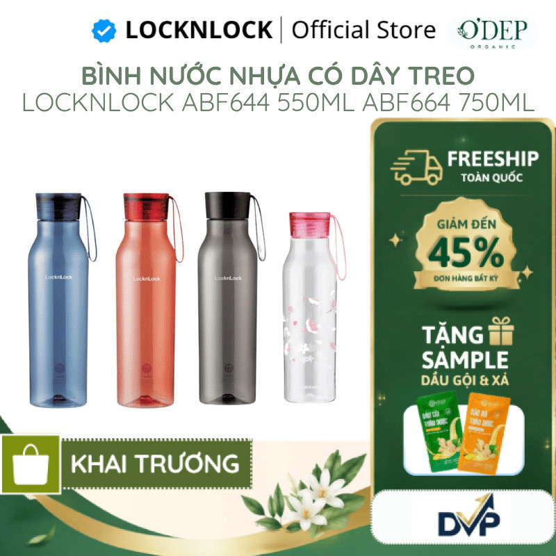 Bình nước nhựa LocknLock Eco Bottle có dây treo, an toàn cho sức khỏe ABF644 550ML ABF664 750ML - SH