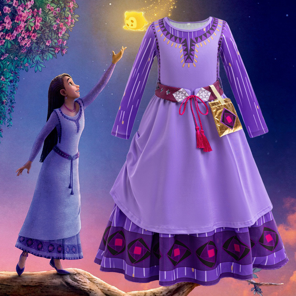 Váy bé gái cosplay Star Wish Asha Movie Party Dress Váy dài tay biểu diễn WJG