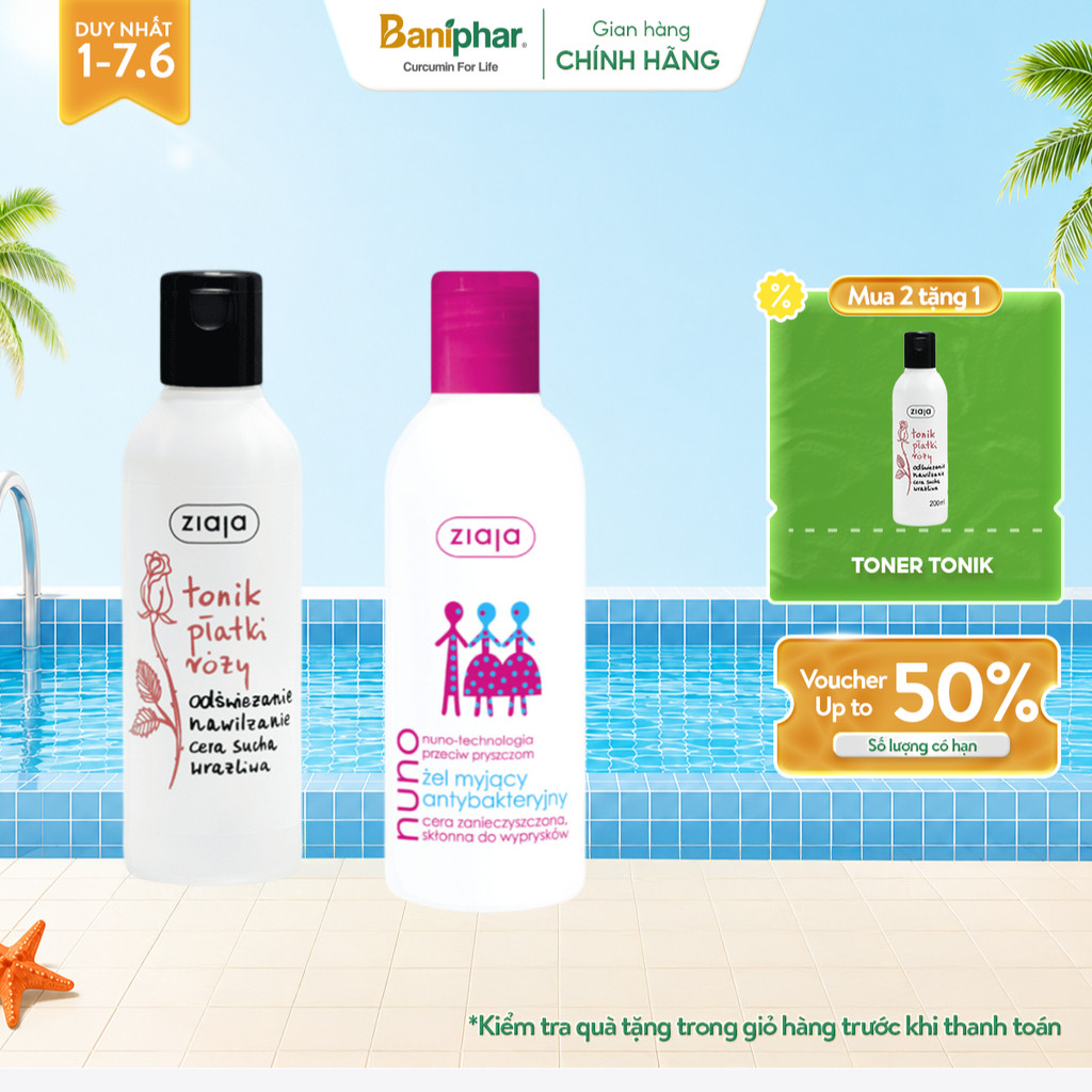 Combo Sữa Rửa Mặt Gel Ngừa Mụn Ziaja Nuno Da Dầu Da Hỗn Hợp 200ml Và Nước Cân Bằng Dưỡng Tonik Platk