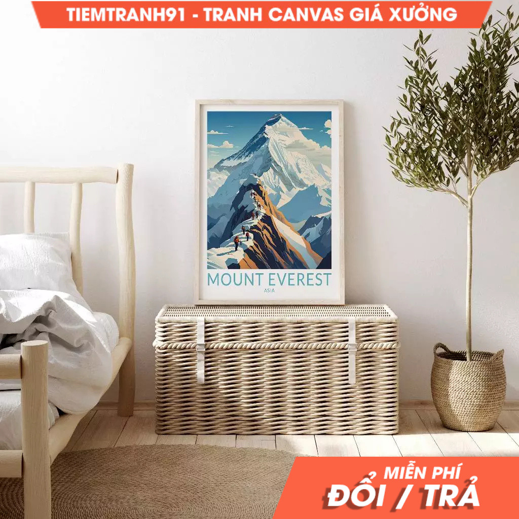 Tranh treo tường, Mount Everest Travel Poster, Home Decor Wall Art, tặng kèm đinh treo, in theo yêu 