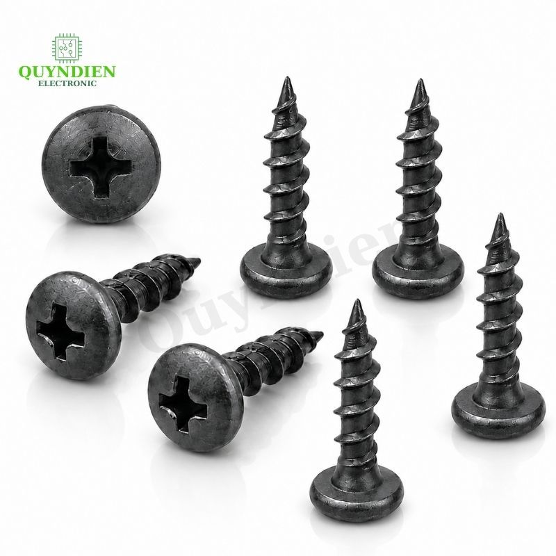 Ốc Vít Nhọn M4 = 4x15mm Bắt Thùng Loa Ren Thưa Taiwan Dài 15mm Màu Đen Chuyên Dùng Lắp Loa, Gỗ, Nhựa