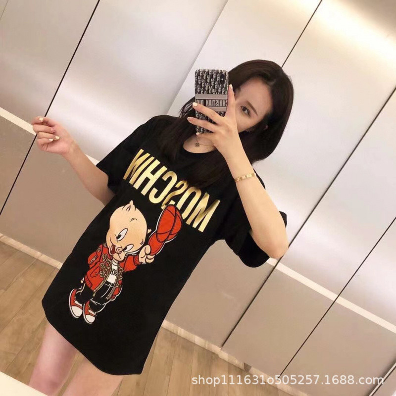 MOSCHINO MOSCHINO Dạo Phố Mùa Xuân Hè Phong Cách Mới Cổ Tròn Chui Đầu Cha Mẹ-Con Phong Cách Gấu Áo T