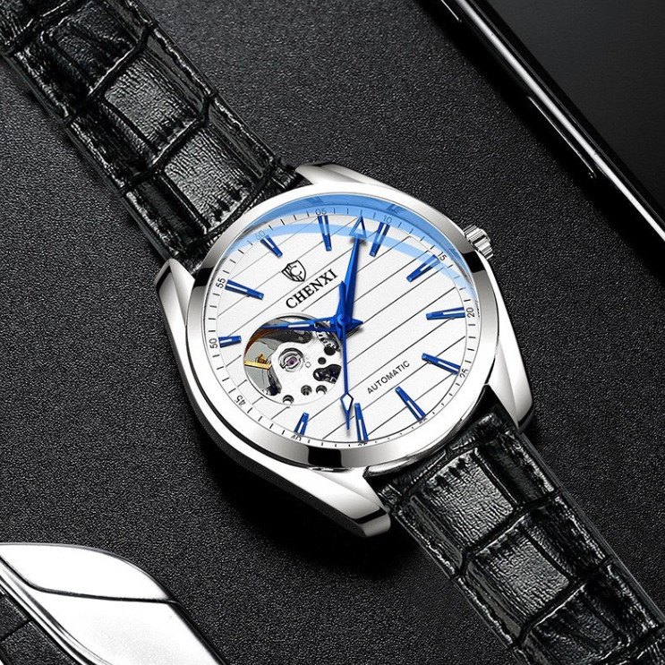Đồng hồ cơ Chenxi CX8806 lộ tim cơ, Dây da/Dây thép - Tặng khóa Luxury - Chống nước 3ATM, BH 1 Năm