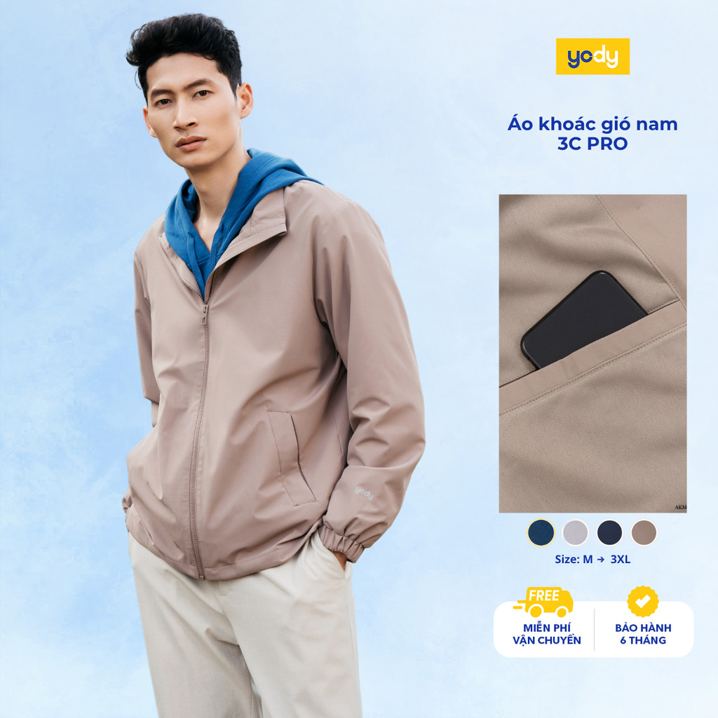 Áo khoác gió nam YODY 3C Pro cao cấp khoác nhẹ chống thấm nước, cản gió chống bụi AKM6017