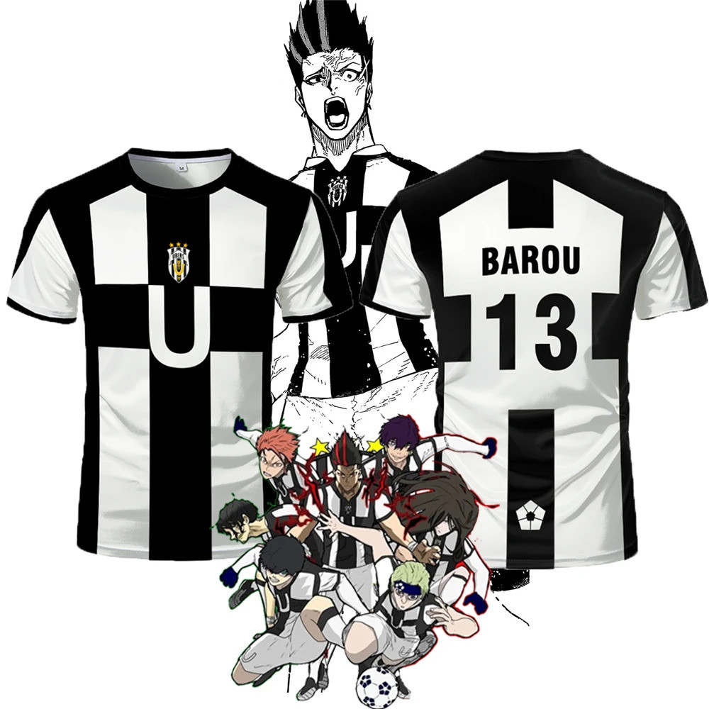 Năm Người Bóng Đá Motif VL Replika Tee Anime Ubers Blue Lock Full In Tee BAROU Tay Ngắn Cosplay Uber Áo nam