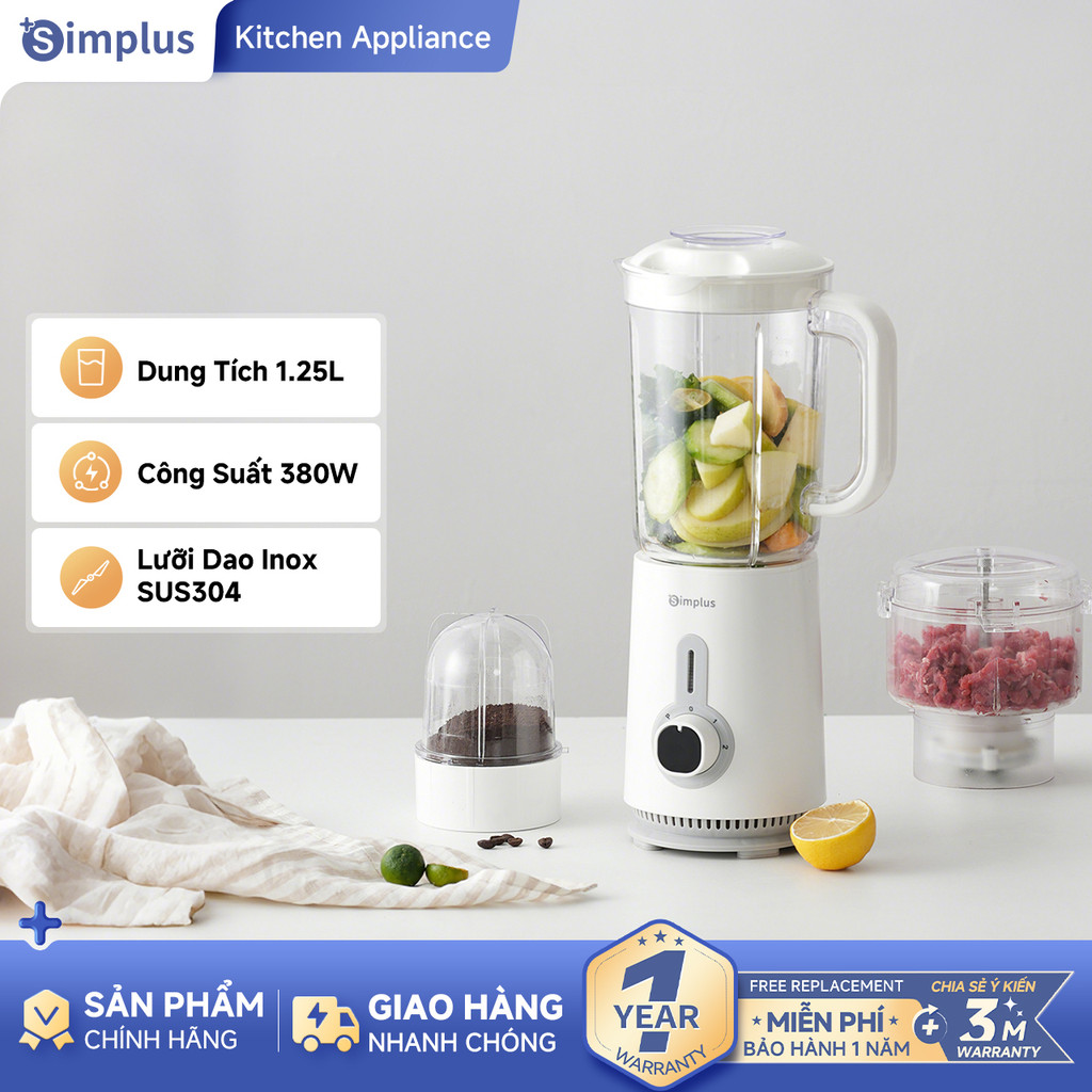 Simplus Máy xay sinh tố đa năng 1.25L - Bộ máy xay sinh tố 3 cối, cối xay sinh tố+cối xay thịt+cối x