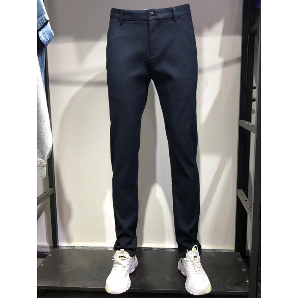 F First-Line Thương Hiệu Nam Quần Áo Rút Tủ JJ Thu Đông Dày Nam Slim-fit Chân Nhỏ Màu Xanh Navy Cott