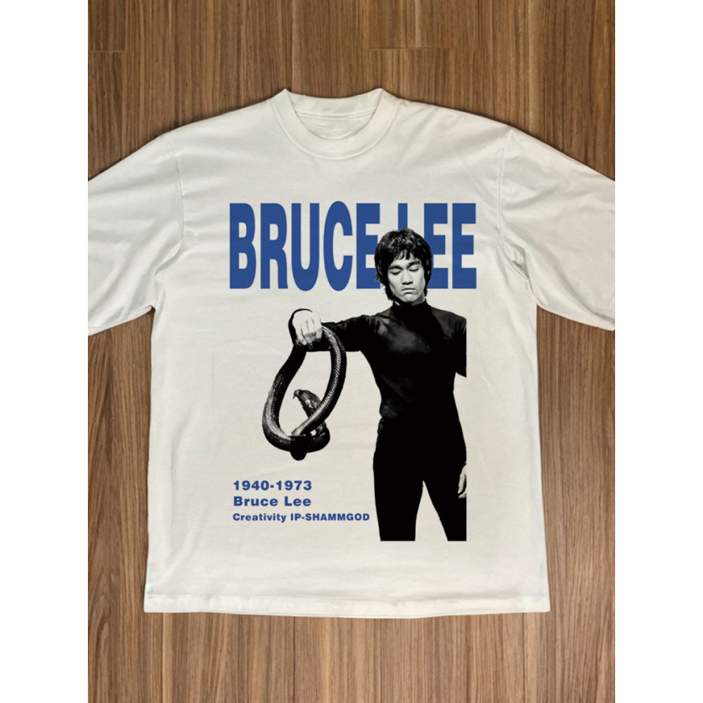 SHAMMGOD Phong Cách Retro Bruce Bruce Lee Nhập Khẩu In Phun Nguyên Chất Cotton Rời 230 Tay Ngắn Nặng