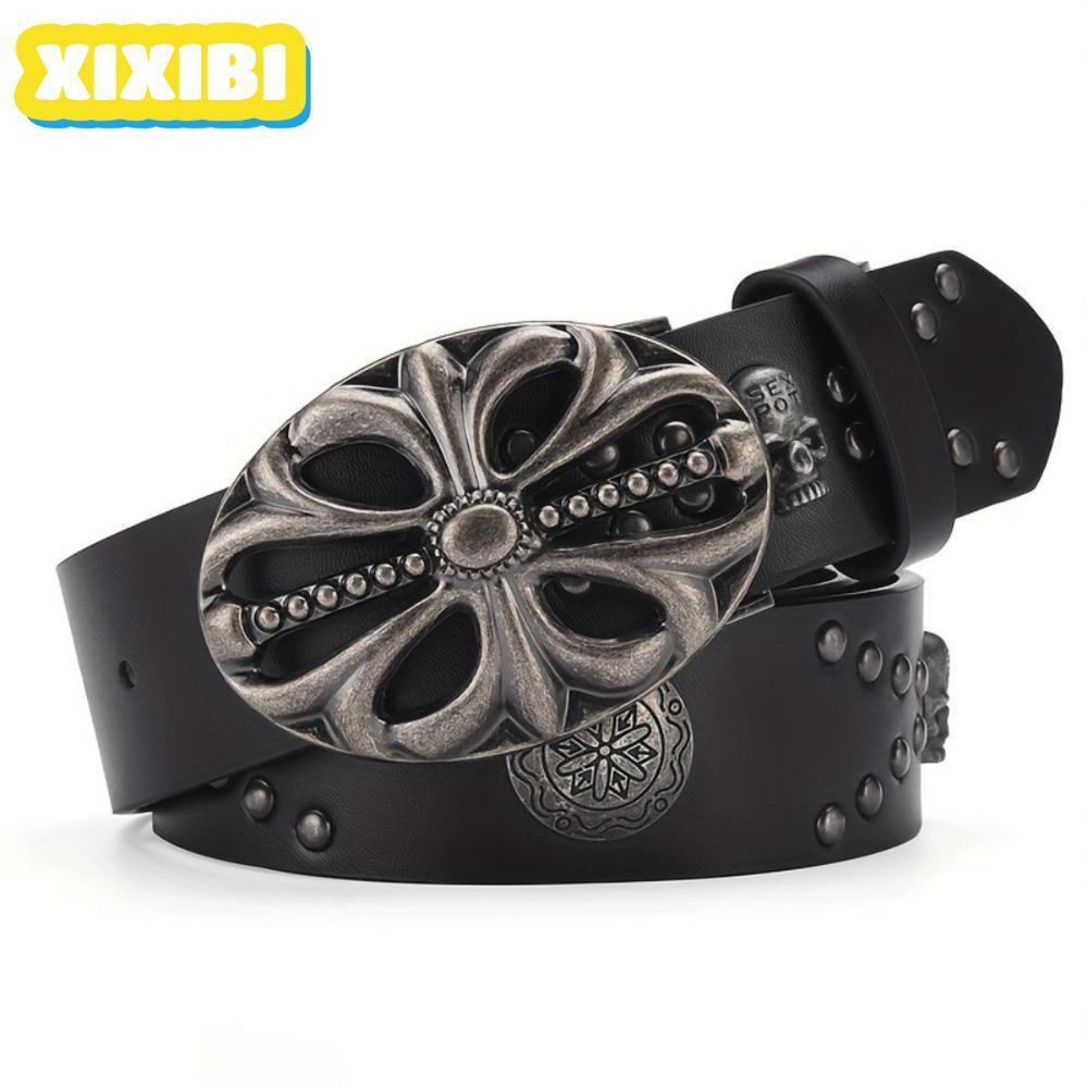 Thắt lưng da XIXIBI, Hip Hop Skeleton Head Bohemian Style Belt, Rock Punk Riveted Pants Bands Y2K St