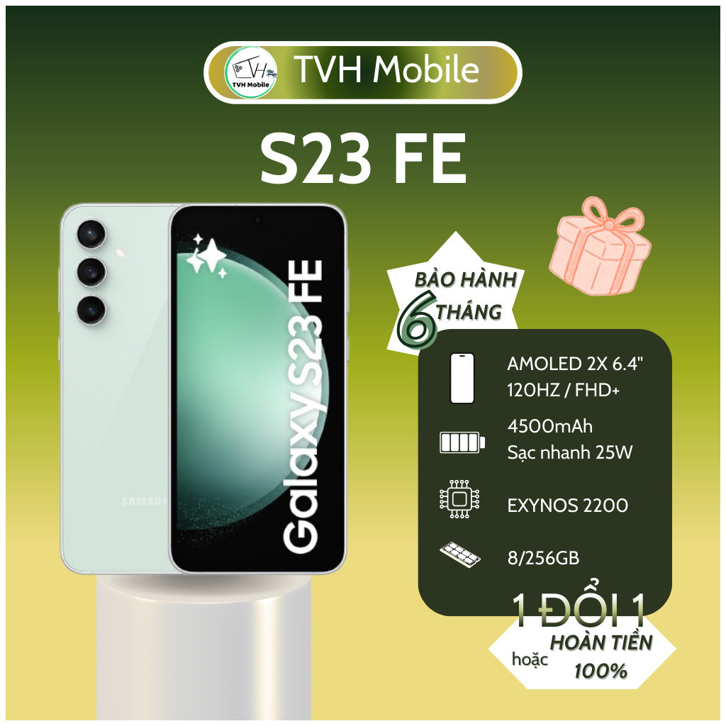 SS S23FE ram 8/256GB, chip exynos 2200 mượt mà, bản quốc tế Hàn 2sim, bảo hành 1 đổi 1 - TVH Mobile
