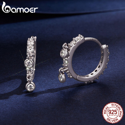 Bông tai Moissanite bạc Bamoer 925 Trang sức thời trang nhanh nhẹn dành cho nữ Quà tặng