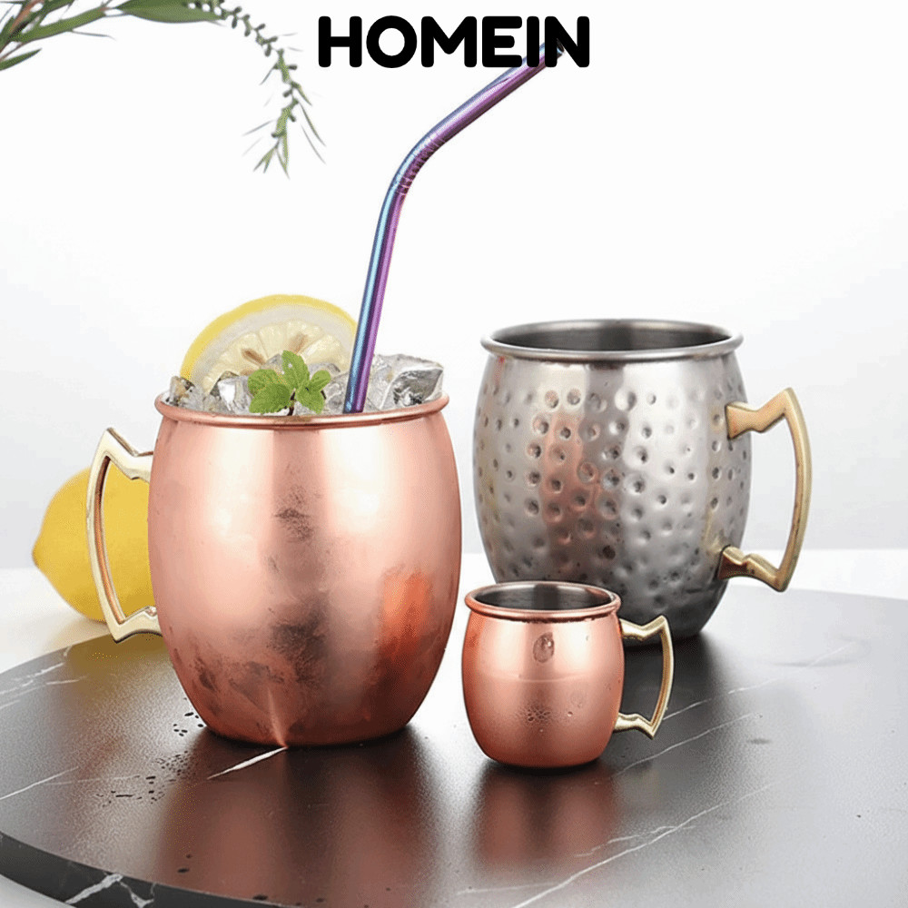 HOMEIN Hammer Point Cup, Cốc cốc Mule Moscow 500ml, có tay cầm đinh tán chắc chắn Bề ngoài chải dày 