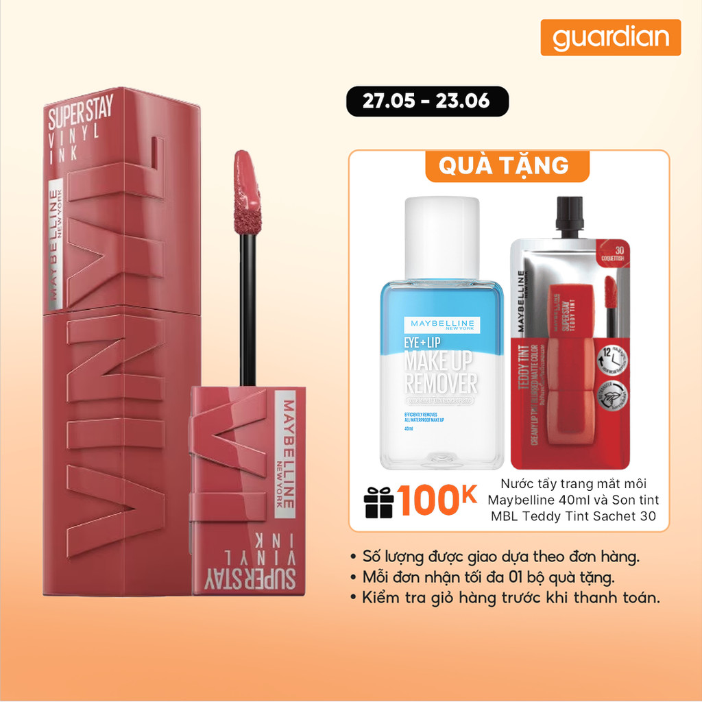 Son Kem Bóng Maybelline Super Stay Vinyl Ink #115 Peppy Nâu Đào 4.2ml