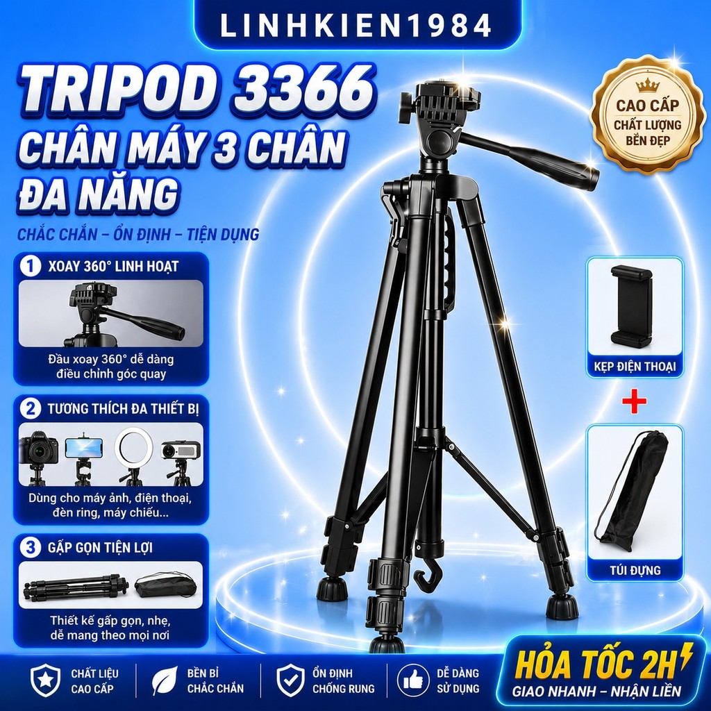 CHÂN GIÁ ĐỠ TRIPOD 3366 CAO 150cm