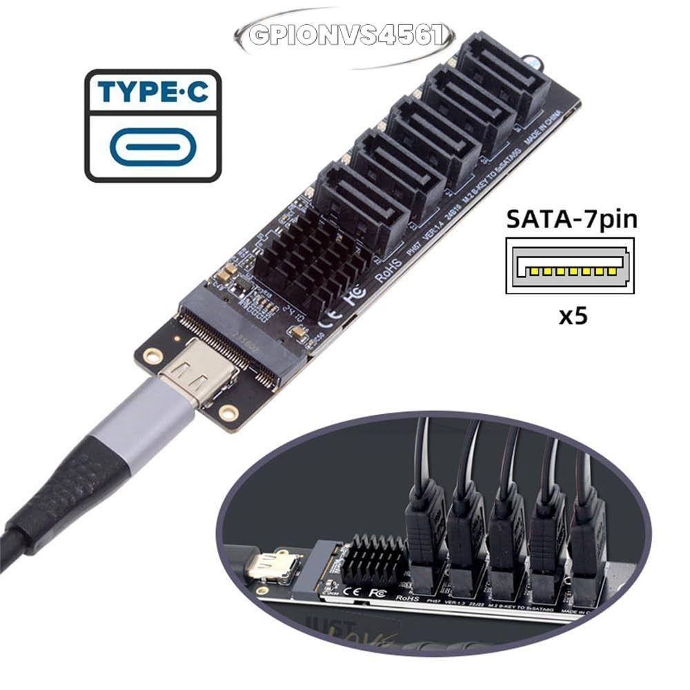 GPIONVS4561 PCI-E Riser, Bộ chuyển đổi Type C sang SATA 5 kênh JMB575, Cắm và chạy Bộ chuyển đổi USB
