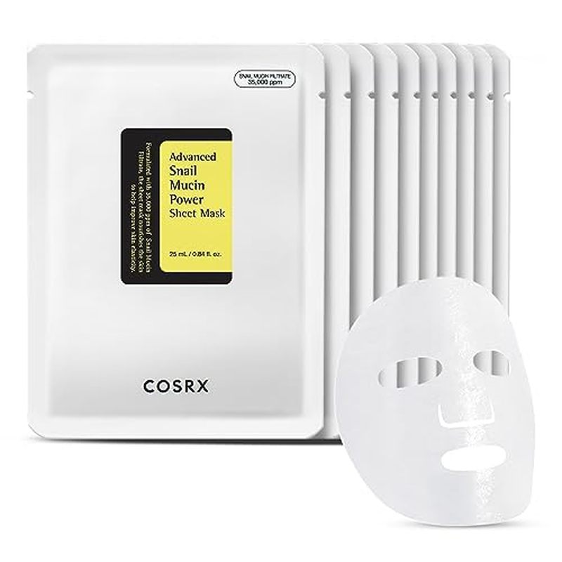 COSRX Snail Mucin Sheet Mask 10 EA với Snail Mucin Serum, Mặt nạ dưỡng ẩm cho khô & Da nhạy cảm, Mặt