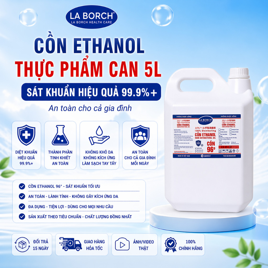 Cồn Ethanol Thực Phẩm | Cồn Ethanol Tinh Luyện | Dùng Cho Nhà Bếp, Y Tế, Công Nghiệp LaBorch 70 độ, 