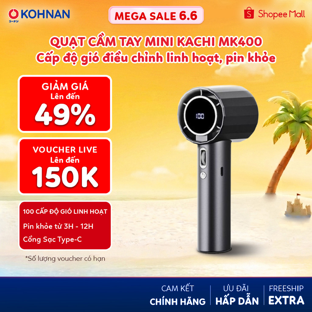 Quạt cầm tay mini KACHI MK400 100 cấp độ gió điều chỉnh linh hoạt, pin khỏe từ 3H đến 12H