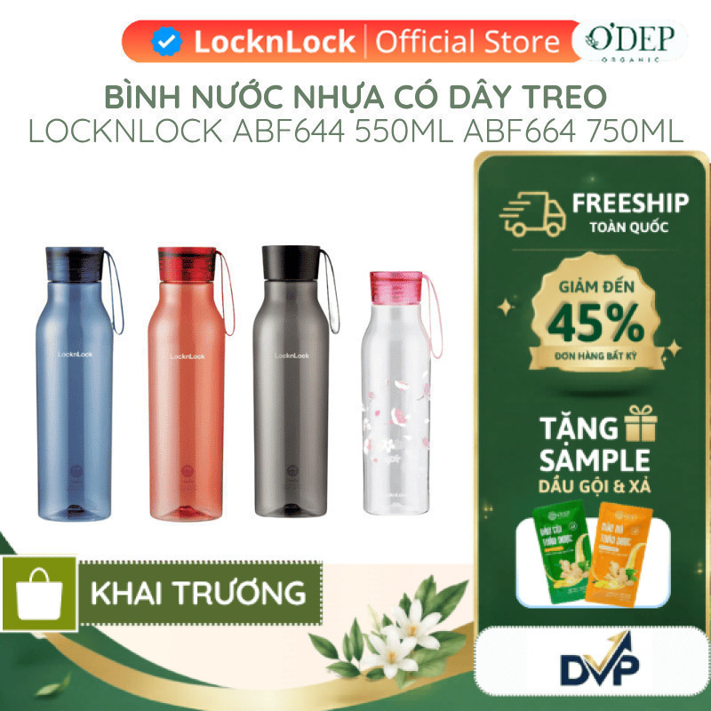 Bình nước nhựa LocknLock Eco Bottle có dây treo, an toàn cho sức khỏe ABF644 550ML ABF664 750ML - SH