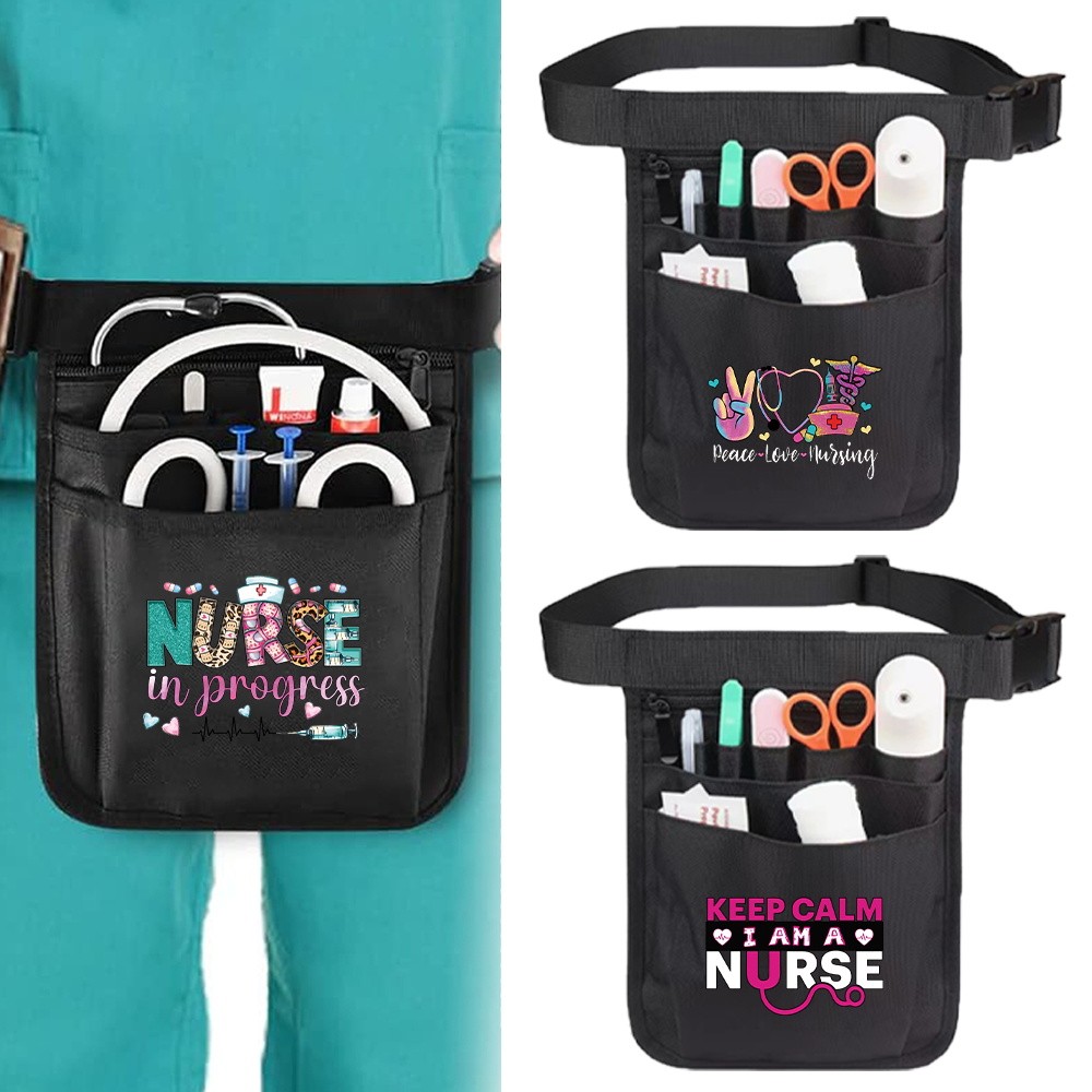 [Gift for Nurse's Day] Nurse Waist Pack Black Fanny Bag Medical Belt Pouch Work Essential Small Comp