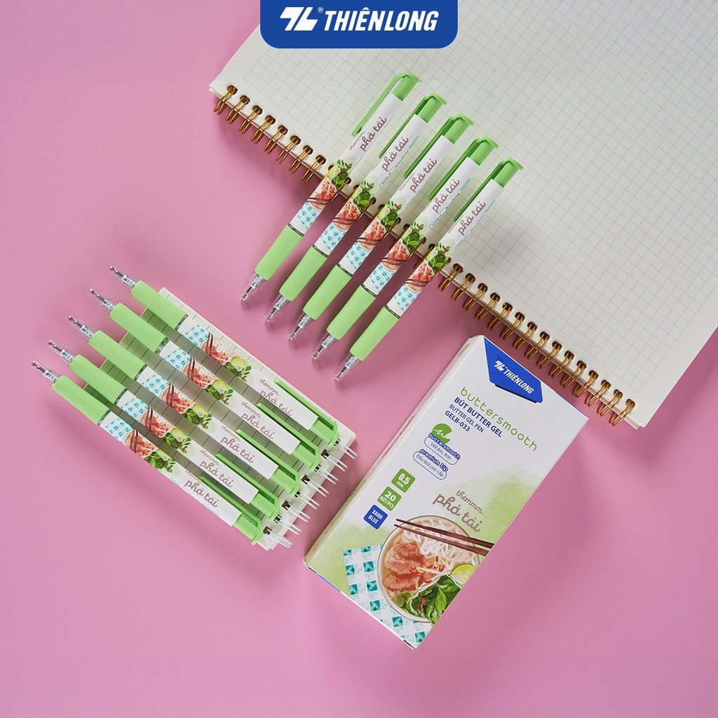 Combo 10 Bút gel B - Buttersmooth Gel Thiên Long GELB-033 - Premium Tip viết êm, trơn - Mực Xanh