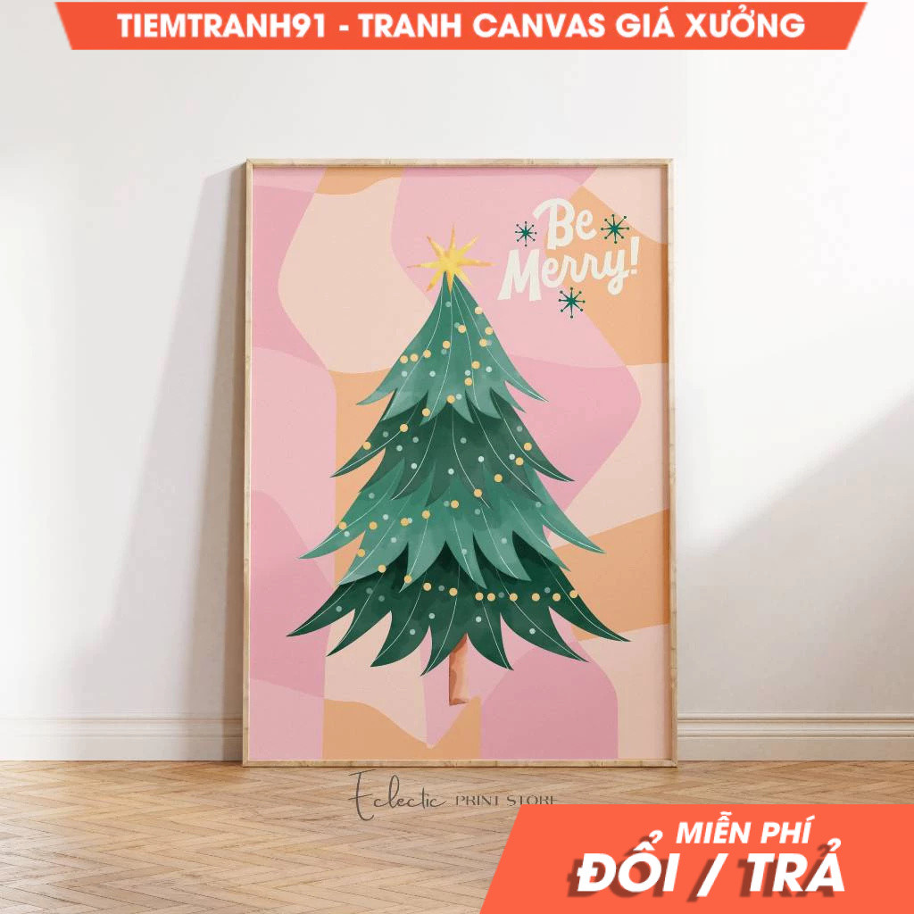Tranh treo tường, Retro Christmas Tree Funky Holiday Decor Trendy Christmas Pink Christmas Tree Post