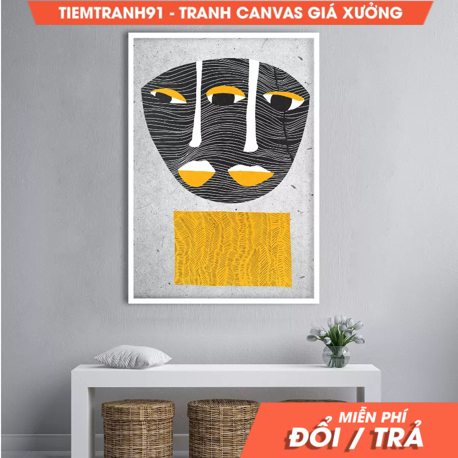 Tranh treo tường, African Mask Modern Large Poster, Abstract Minimalist Afro Wall Art Decor, African