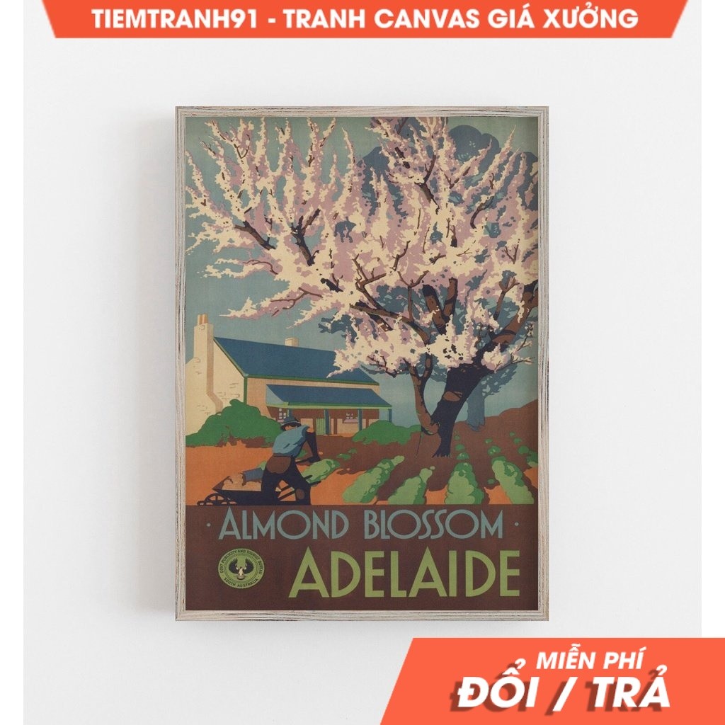 Tranh treo tường, Adelaide Australia, Almond Blossom, Australia Wall Art, Vintage Wall Art, tặng kèm