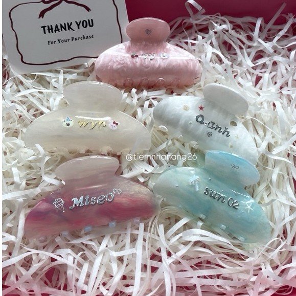 [ CUSTOM ] Kẹp tóc vân đá custom tên & sticker theo yêu cầu