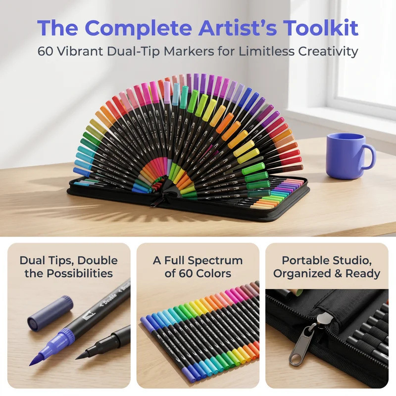 36-72Colors Dual Tip Art Markers Set Soft Brush Pen Bút phác thảo chuyên nghiệp để vẽ / phác thảo / 