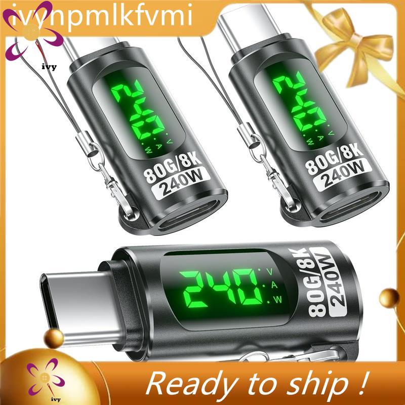 [Ivym] Bộ chuyển đổi USB C 240W Bộ kiểm tra dòng điện áp Đầu nối dài Loại C Bộ chuyển đổi sạc nhanh 