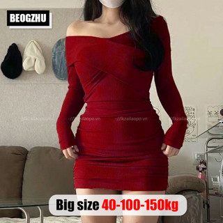  Đầm Trễ Vai BEOGZHU Bigsize Đầm Ôm Body Tay Dài Trễ Vai Trơn Kiểu Hàn Quốc Mùa Hè Váy Thời Trang Đẹp Cho Nữ