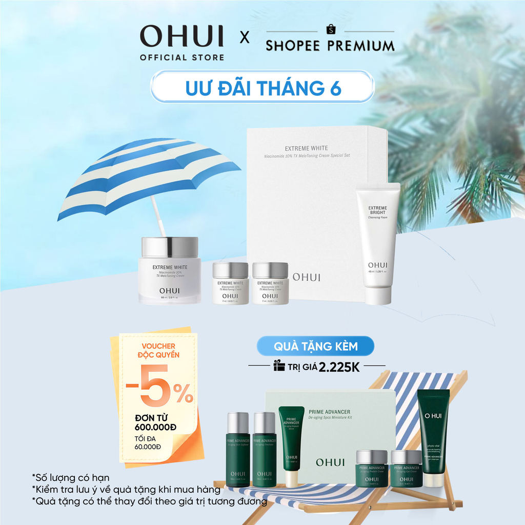 [OHUI Official] Bộ 4 món kem dưỡng sáng chuyên sâu Niacinamide 10% OHUI Extreme White TX MelaToning 